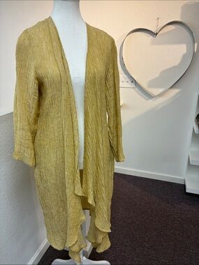 Khangura Lightweight Mustard Open-Front Waterfall Cardigan Pockets Size XS